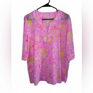 Lilly Pulitzer Pink and Yellow Blouse Sunshine Print
